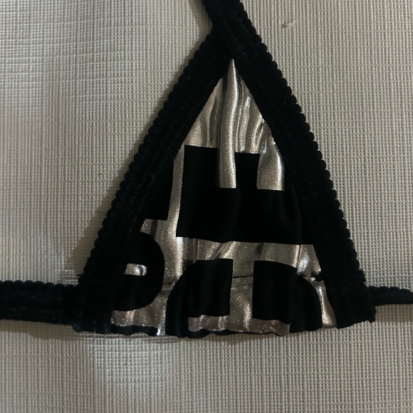 NWOT Sexy Skimpy Handmade Silver & Black Micro Tri-Top Y-String Bottom Bikini - Picture 3 of 7